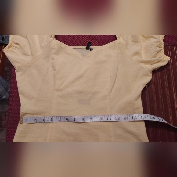 Cottagecore Babydoll Mini Puff Sleeve Sweetheart Light Academia Yellow - Picture 10 of 13